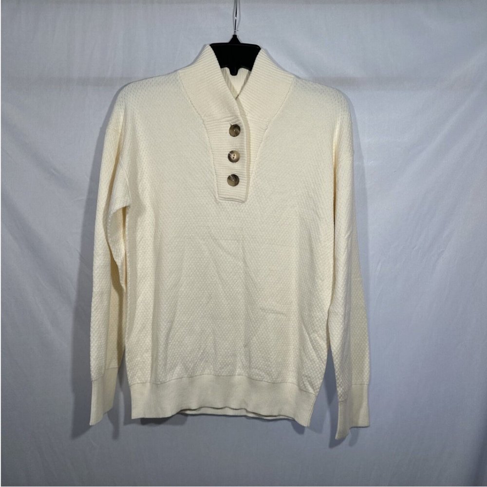 NWT $118‎ Tommy John [ SZ Medium ] Henley Lounge Sweater Coconut Milk #6148